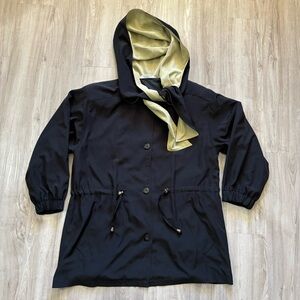 American Bazaar Womens Size Medium Black Button Up Hoodie Jacket Cinch‎ Waist